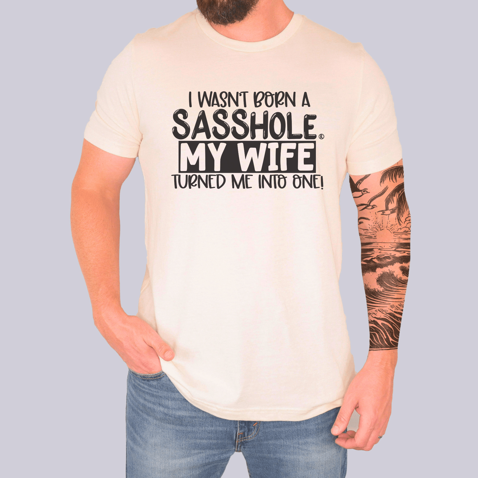 Image of Wifey Makes Me a Sasshole® Men's Graphic T-shirt - Funny Graphic Tee by Sasshole® Clothing